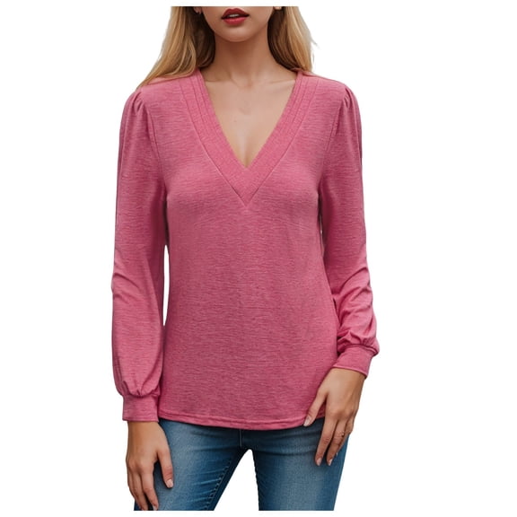 Long Sleeve Shirts For Women Tops Dressy Casual Blouses Fall V Neck Loose T Shirts Trendy Tunic Tops