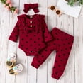 thumbnail image 2 of Baby Girls Valentines Day Outfit Long Sleeve Cute Heart Print Romper Bodysuit Pants Headband 3 PC Outfits Clothes Set 3-6 Months, 2 of 3