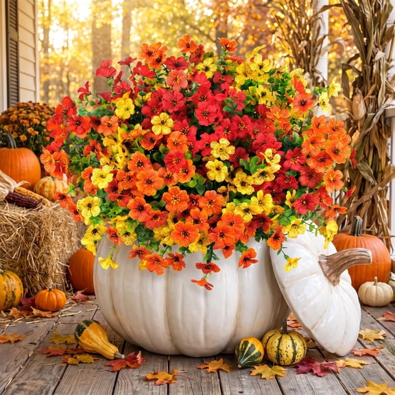 Scidweet Artificial Fall Flowers Outdoors, 12 Bundles Autumn Faux Silk Flowers Fake Plants Fall Decorations for Home Outside Yard Garden Porch Patio Autumn Thanksgiving Decor, MultiColor