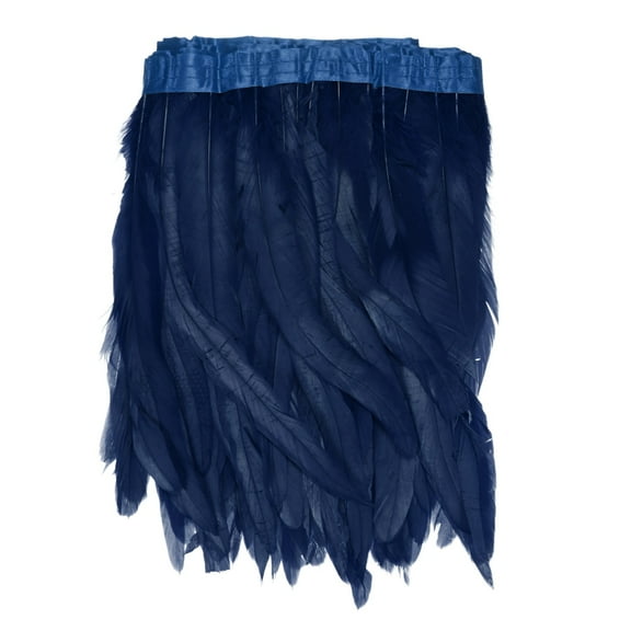 Uxcell Rooster Feather Trim Fringe, 2 Yards 10-12" Natural Fluffy Feather Trim for Crafting [Navy Blue]
