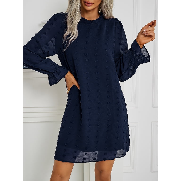 navy blue short long sleeve dress Navy Collared Long Sleeve Mini Dress