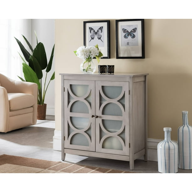 Pasco Wash Gray Wood Contemporary Entryway Console Table With Frosted Glass Doors