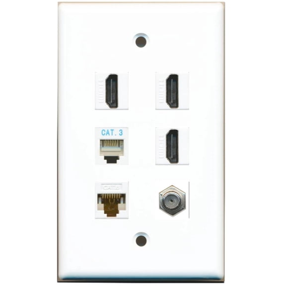 Ultra Spec Cables 3 Port HDMI Coax Cat6 Phone Wall Plate Solid