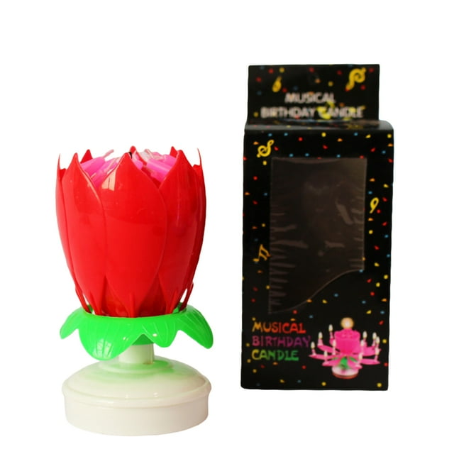 goowrom Colorfully Incredible Birthday Candles, Lotus Shaped Double-Layers Flat Bottom Singing Rotating Music Candle