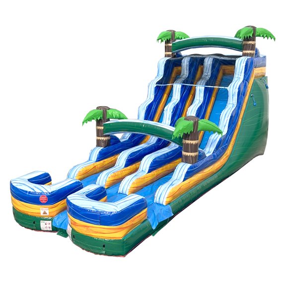 TentandTable Commercial Inflatable Water Slide, Green Tropical Marble Dual Lane with Blower, 18 ft