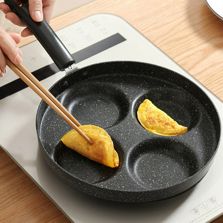 JEETEE Egg Pan Nonstick Omelet Pan 4-Cup Egg Skillet Pancake Pan Stone  Coating Cookware Suitablefor all Stove 7.3 inch, Beige