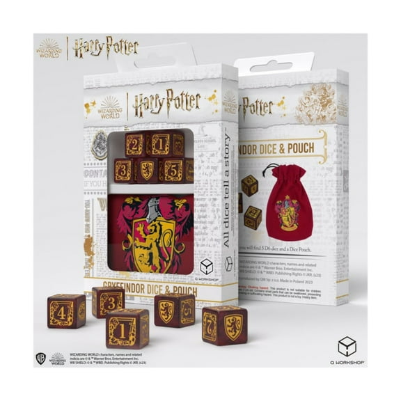 Q-Workshop Poly Set - Gryffindor Dice & Pouch (5) New