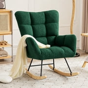 Furniliving Modern Nursery Rocking Chair Upholstered Rocking Accent Chair with High Backrest Sherpa Comfy Armchair for Living Room, Bedroom, Nursery Room, Green
