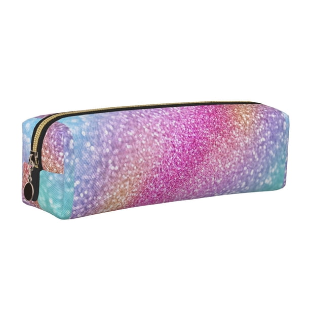 Balery Fun Rainbow Pink Estuche de Lápices de Cuero Impreso, Estuche para Suministros de Arte, Estuche de Lápices con Cremallera, Estuche de Almacenamiento de Papelería