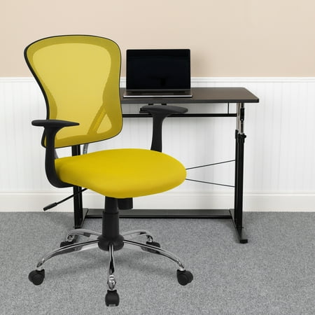 UPC: 0812581017380 | Flash Furniture Mid-Back Yellow Mesh Swivel Task Office Chair with Chrome Base and Arms