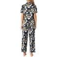 thumbnail image 3 of INSPIRAR CHIC Conjunto de Pijamas de Satén para Mujeres, Top de Manga Corta de Seda con Flores y Pantalones, 2 Piezas, Pijamas XS Flores Negras, 3 of 5