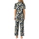 thumbnail image 3 of INSPIRAR CHIC Conjunto de Pijamas de Satén para Mujeres, Top de Manga Corta de Seda con Flores y Pantalones, 2 Piezas, Pijamas XS Flores Negras, 3 of 5