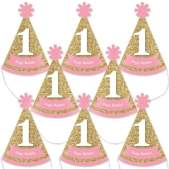 Big Dot of Happiness 1st Birthday Girl - Fun To Be One - Mini Cone First Birthday Party Hats - Small Little Party Hats - Set of 8