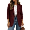 thumbnail image 4 of SuTry Women's Blazer Jacket Notched Lapel 3/4 Sleeve Single Button Rolled Cuff Side Pockets Relaxed Fit Office Workwear Daily Outerwear, 4 of 6