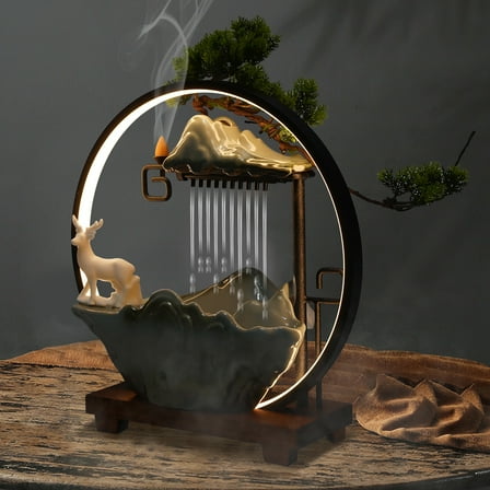 DENEST Indoor Water Fountain with Mist and LED Light for Serene Tabletop Decor