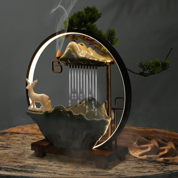 DENEST Indoor Water Fountain with Mist and LED Light for Serene Tabletop Decor