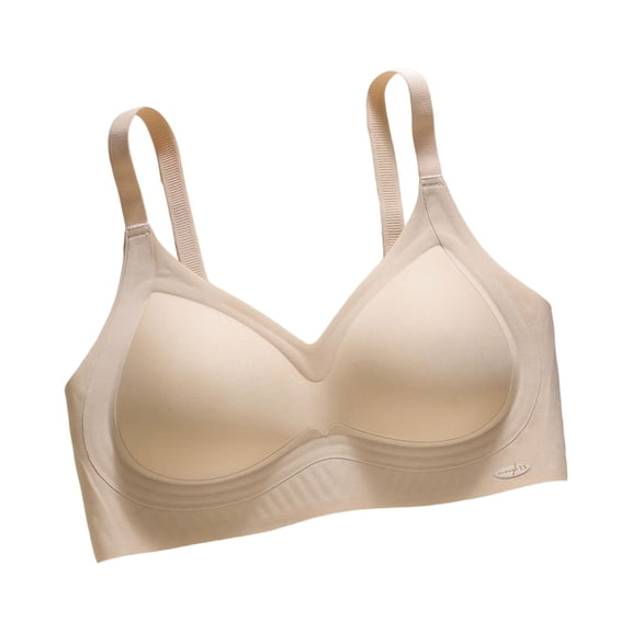 Qgtaibl Women's Light Padded Wireless Bra Adjustable Straps Back Closure Smooth Seamless Jelly Bras Molded Cup Support Comfort Breathable Sleep Lingerie Beige L