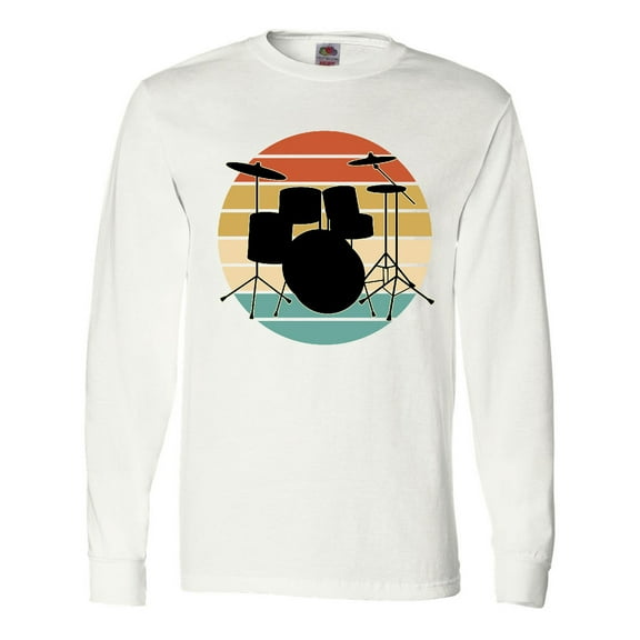 Inktastic Drum Set Retro Drummer Sunset Long Sleeve T-Shirt