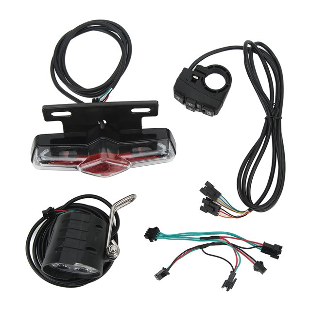 Juego de luces para bicicleta eléctrica: faro brillante C 05C, luz trasera, luz de advertencia y kit de bocina para una fácil actualización de seguridad nocturna