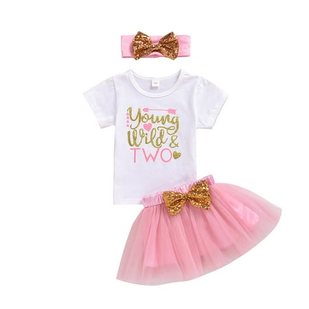 

Zlekejiko T-Shirt Girl Tee Tops Letter Baby Skirt Birthday Outfits Headband Girls Outfits&Set