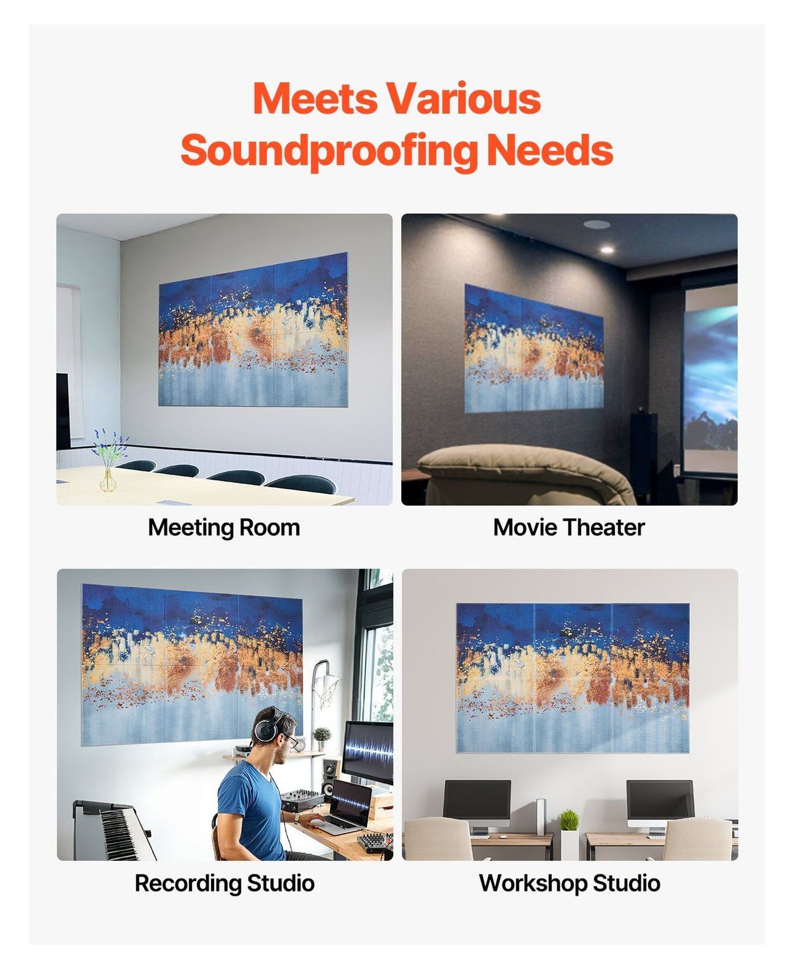 Acoustic Panels 6 Pack 23.6x23.6 inch Self Adhesive Soundproofing Wall Panels for Home Studio - Pastel Colors Noise Reduction