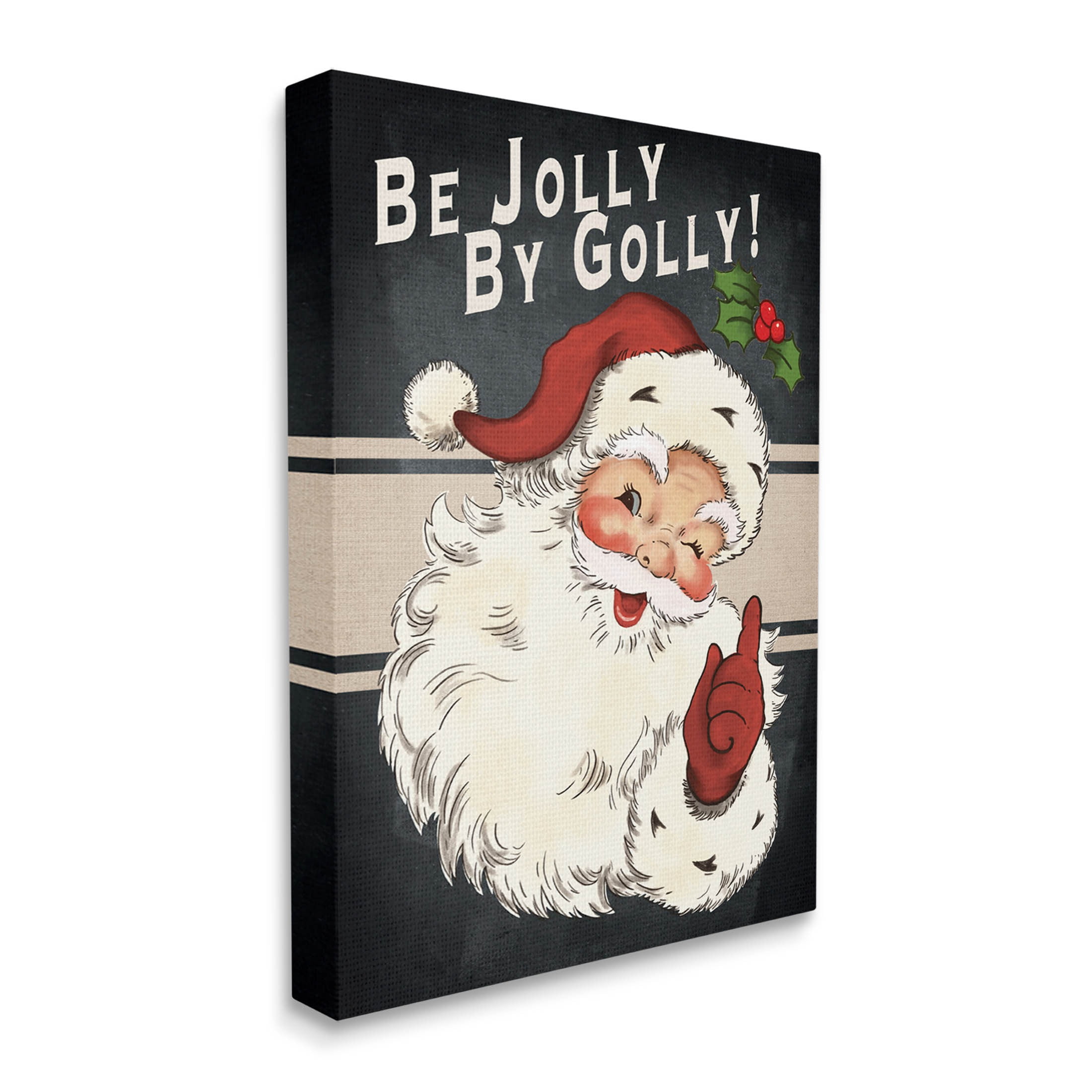 Be Jolly By Golly Vintage Christmas Santa Holiday Graphic Art Gallery Wrapped Canvas Print Wall Art