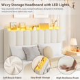 thumbnail image 4 of LED Full Size Bed Frame with Storage Headboard, Kids Bed Frame with 2 Drawers, Boucle Upholstered Platform Bed for Girls, Chic Wavy Headboard with Bookcase, No Box Spring Needed, White, 4 of 7