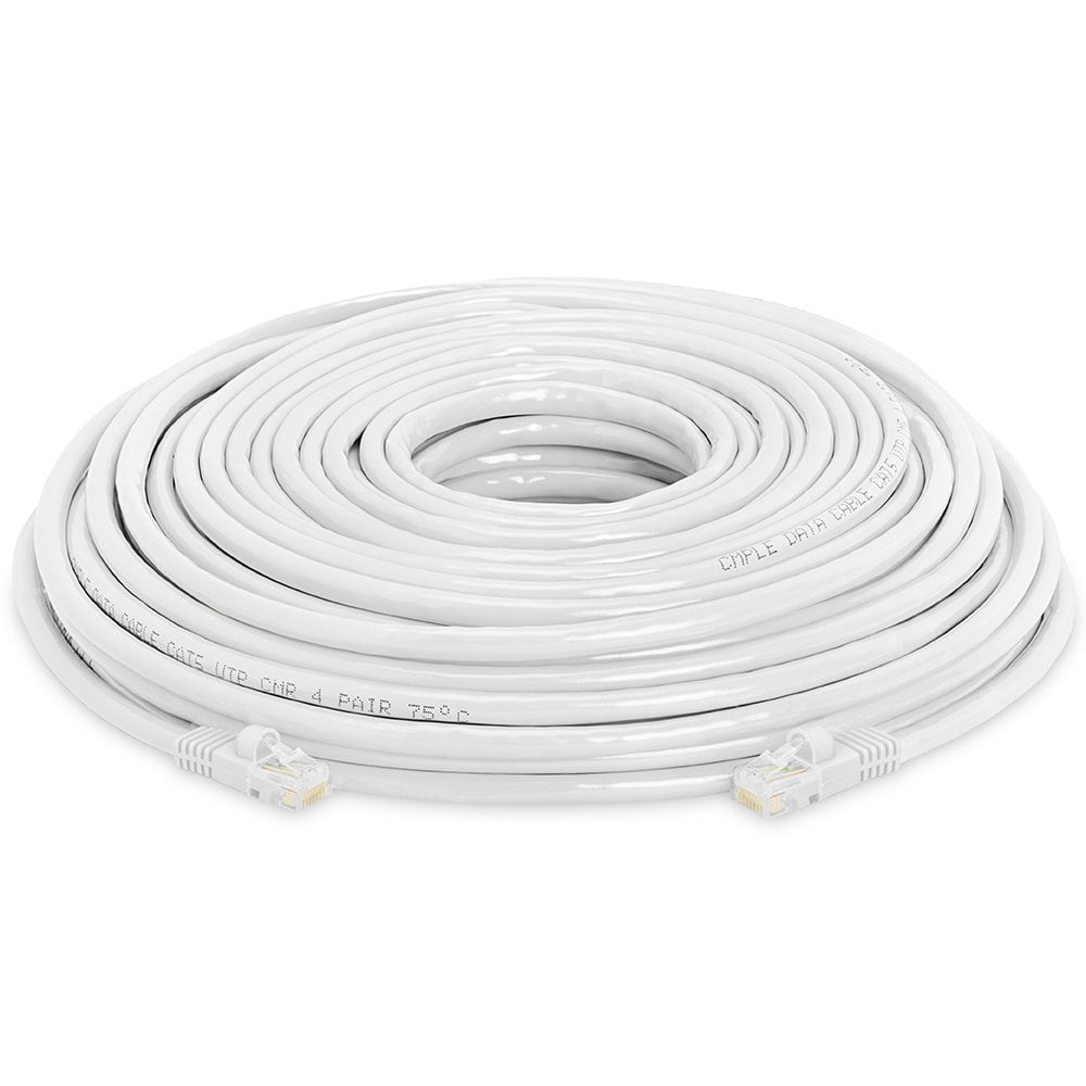 Cmple - Cat5e Ethernet Cable 100 ft, 350 MHz UTP Cat 5e Ethernet Patch Cord, 1Gbps Network Lan Cables, RJ45 Connectors, Compatible with Laptop, Modem, Router - Whte
