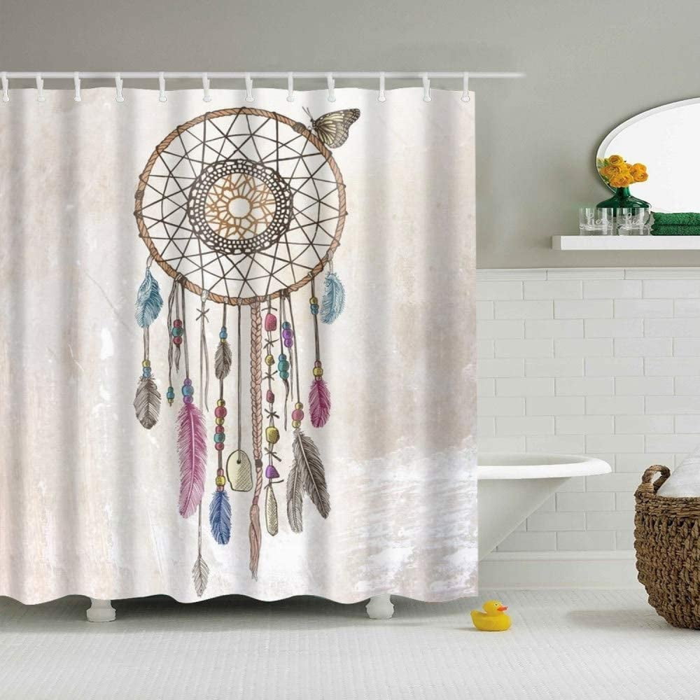 Boho Ethnic Dream Catcher Waterproof Fabric Bathroom Shower Curtain Mat 60/72" 