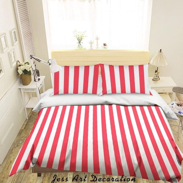 3D Rojo Geométrico Color Rayas Funda de edredón Set Ropa de Cama Set Funda Nórdica