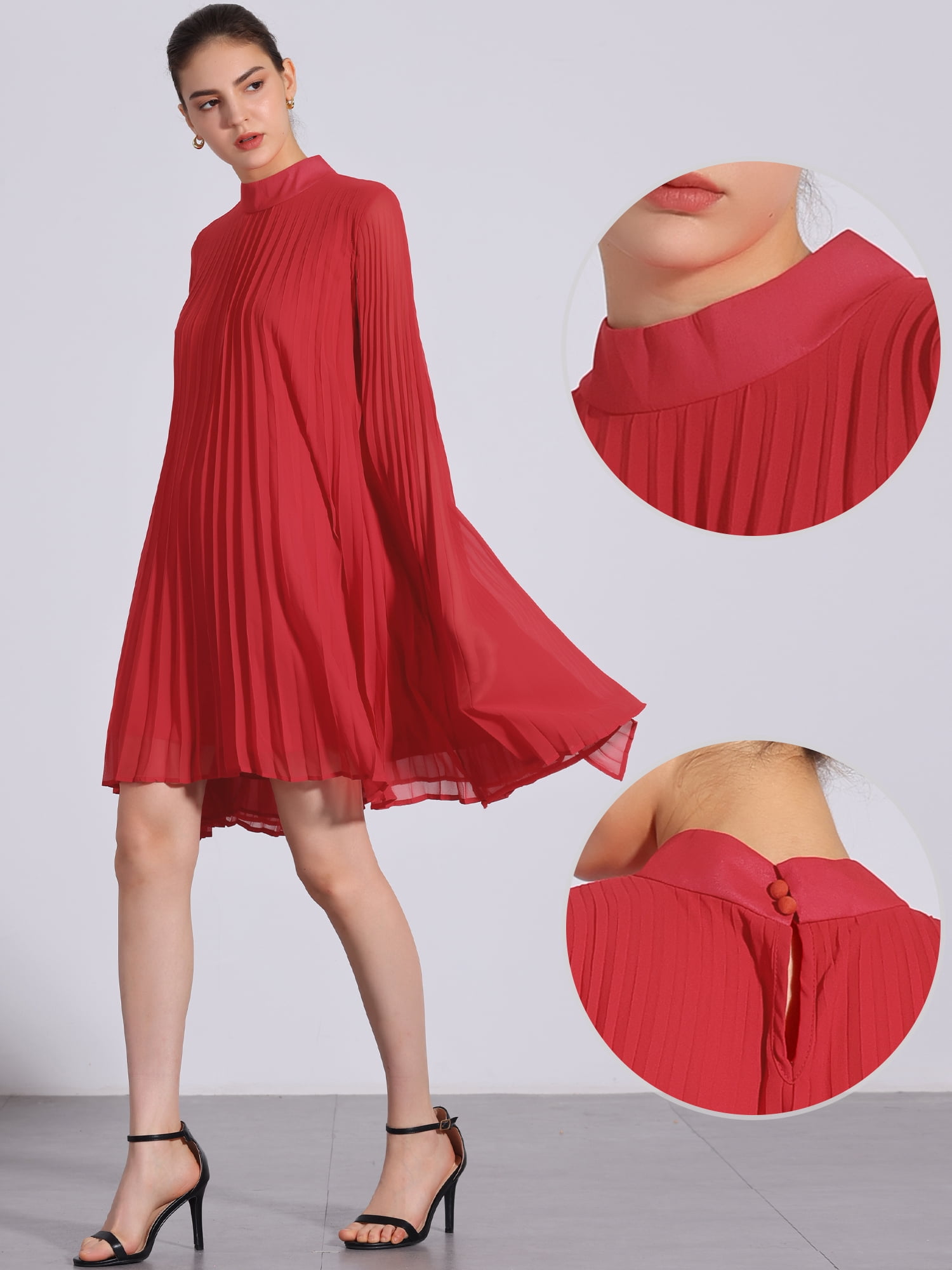 DARING DIVA Flowy Cloak Sleeve Cape Pleated Chiffon Dress XL Red