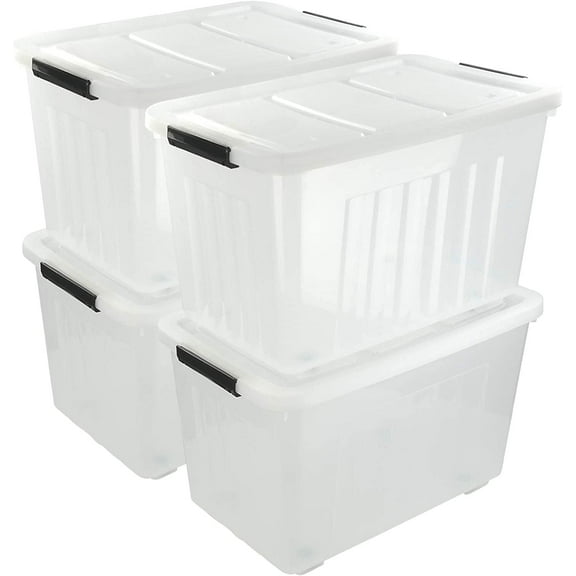 4 Pack Large Plastic Storage Boxes, Large Lidded Storage Bins with Wheels, 70 L