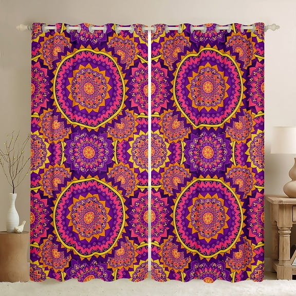 Homewish Female Men Women Boho Mandala Black Out Curtains,Exotic Style Flower Curtains Pack of 2 (42x63 Each),Bohemian Traditional Floral Bedroom Curtains,Super Cozy Room Decor