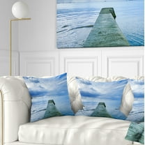 Designart Concrete Pier Under Cloudy Sky - Seascape Throw Pillow - 18x18