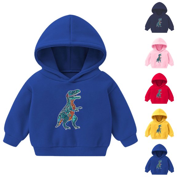 Abtuhar Fall Hooded Sweatshirt for Toddler Crew Neck Dinosaur Print Fleece Lined Long Sleeve
