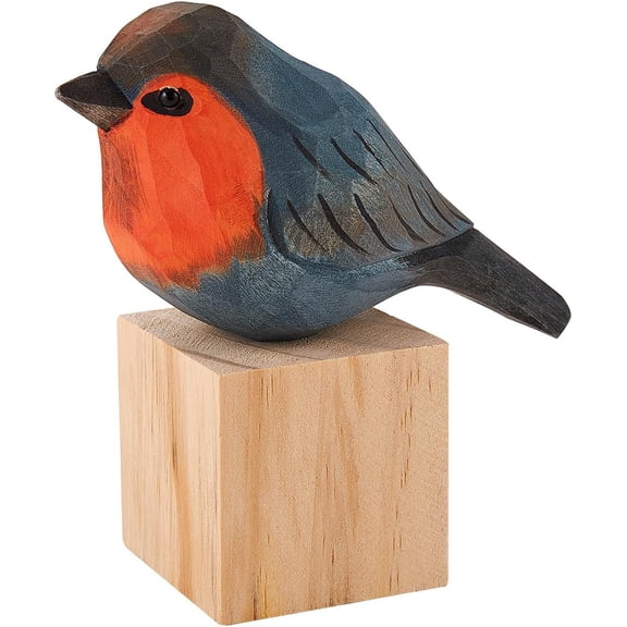 Wooden Carved Bird Decor - Hand Carved Painted Wooden Statues - BFF Gifts for Bird Lovers - Housewarming Birthday Christmas Thanksgiving Day (Robin)