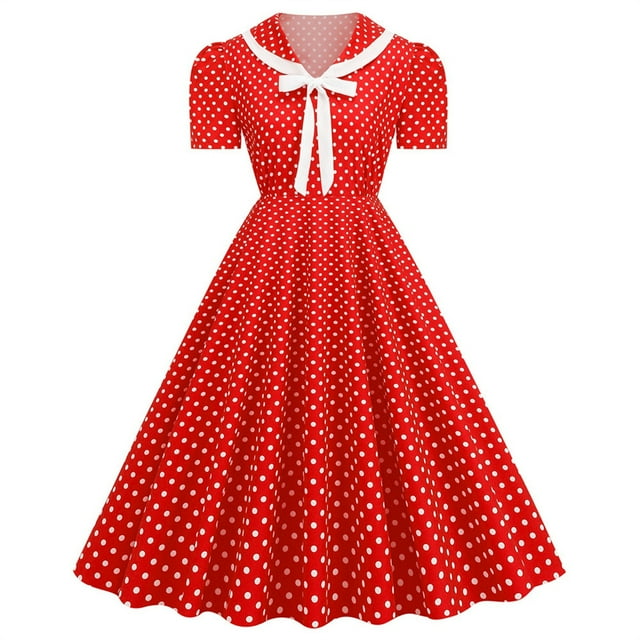 UPPADA Robe de Thé Classique pour Femme à Manches Courtes Évasée Cocktail Robes de Fête Années 1950 Rétro Vintage à Pois Années 1950 Rockabilly Robe de Bal Midi Hiver Liquidation