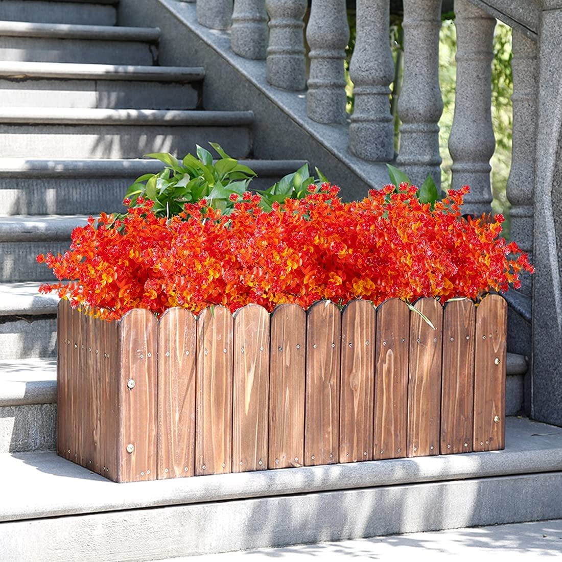Morttic 12 Bundles Artificial Flowers Fake Boxwood Shrubs UV Resistant Faux Greenery Faux Plastic Lotus for Home Garden Hanging Planter Indoor Outdoor Porch Patio Office Wedding Decoration(Gold Red)