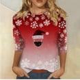 thumbnail image 2 of Lcziwo T Shirts for Women 3/4 Sleeve Round Neck Christmas Holiday Tops Funny Wine Glass Print Loose Blouses 2025 Fal Fashion Casual Tees Red,XXXL, 2 of 6