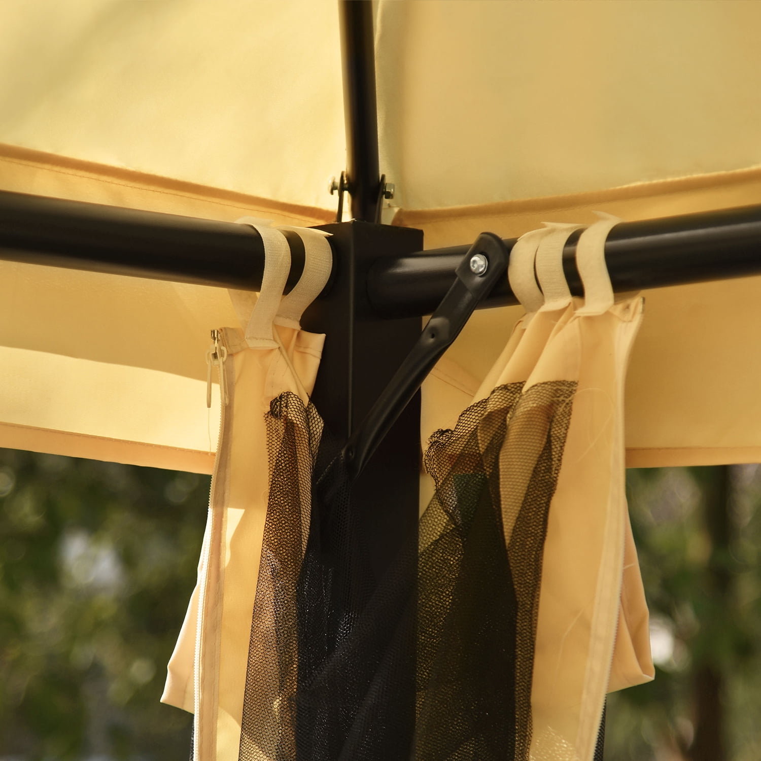 Kadyn Outdoor Canopy Gazebo, Double Roof Soft Canopy with Convertible Swing Bench and Mosquito Netting Suitable, khaki Backyard Gazebo Kadyn Outdoor Canopy Gazebo, Double Roof Soft Canopy with Convertible Swing Bench and Mosquito Netting Suitable, khaki Backyard Gazebo
