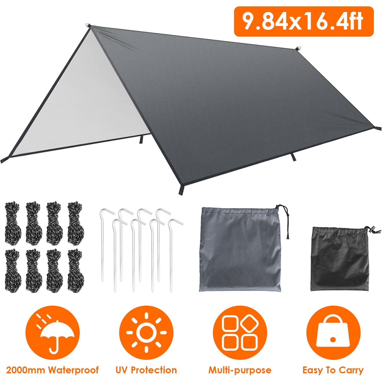Camping Tarp Waterproof, iMounTEK 9.84*16.4Ft Rain Fly Durable Camping Tent Tarps with 8 Stakes
