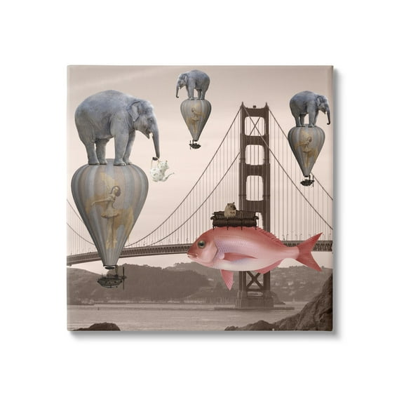 Surreal Elephant Fish Balloons Golden Gate Bridge Water Animals & Insects Graphic Art Gallery-Wrapped Canvas Print Wall Art