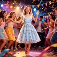 thumbnail image 5 of Fancifize Girls Tulle Floral Embroidered Midi Dress Bow Strap Sleeveless Princess Dresses for Party Wedding Birthday 5-11 Years, 5 of 5