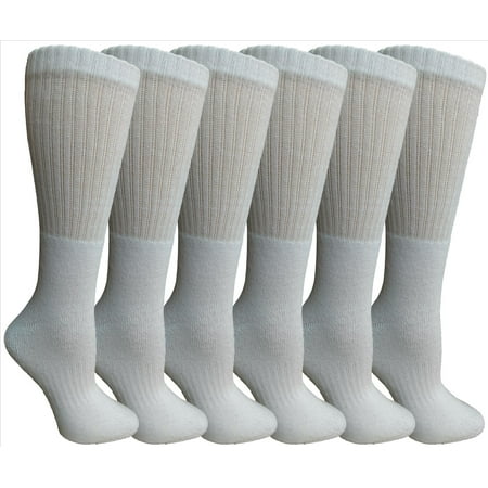 Womens Anti-Microbial Crew Socks, Comfort Knit Ringspun Cotton, Terry Lined, Premium Soft (6 Pack White)