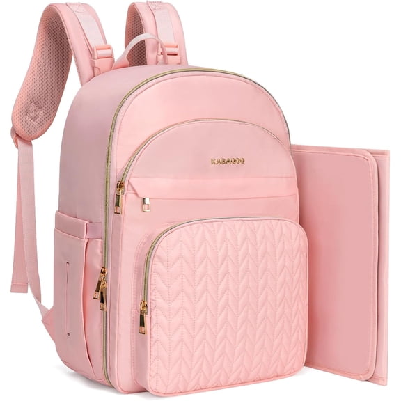 Baby Diaper Bag Backpack, Waterproof Diaper Backpack for Mom & Dad with Changing Pad, Insulated Pockets and Stroller Straps, Baby Shower Gifts PINK