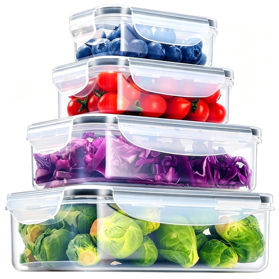 Geedel Food Storage Containers with Lids, Airtight Leakproof Lunch Meal Prep Containers, Stackable Microwave Freezer Dishwasher Safe Plastic Food Containers for Kitchen Organization, Set of 4, Clear