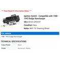 thumbnail image 2 of Ignition Switch - Compatible with 1988 - 1993 Dodge Ramcharger 1989 1990 1991 1992, 2 of 2