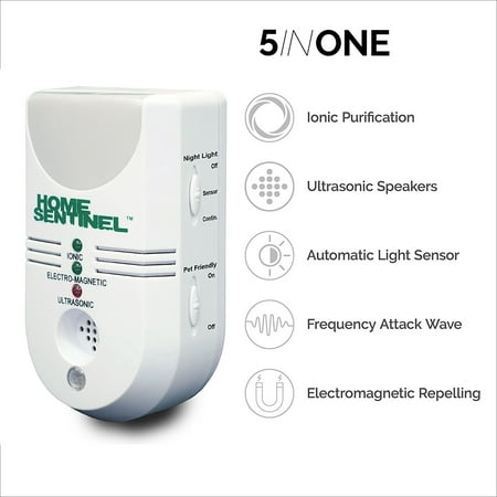 [2 PACK] Indoor Pest Control Repeller with Ultrasonic, Electromagnetic, Ionizer & Auto Night Light for Cockroach, Flies, Mosquitos, Roaches, Mouse, Rats, Spiders, Rodents, Bed