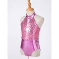 thumbnail image 4 of Linjinx Kids Girls Sequins Halter Backless Gymnastics Leotard Ballet Dance Biketard with Shorts Hair Light Pink 6, 4 of 7