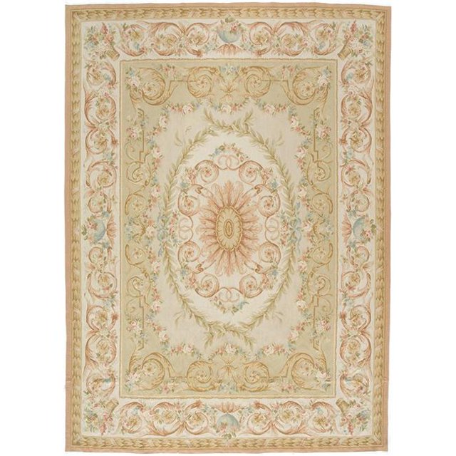 Due Process Stable Trading Aubusson Caen Zone Vert Clair Rug&44; 12 x 15 Pi.
